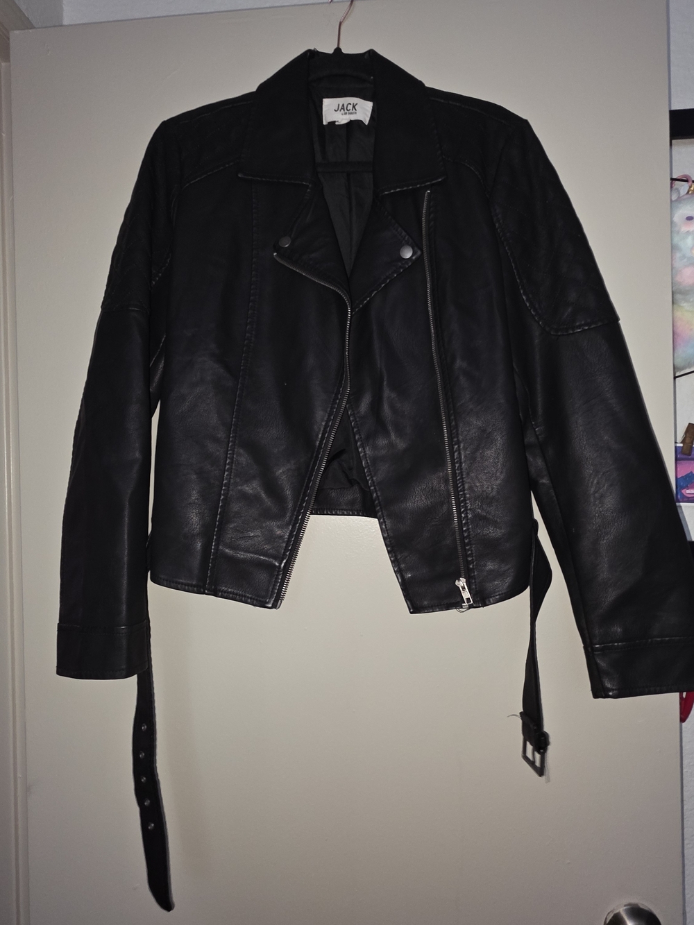 Jack by BB Dakota Black Faux Leather Moto Jacket with Belt
